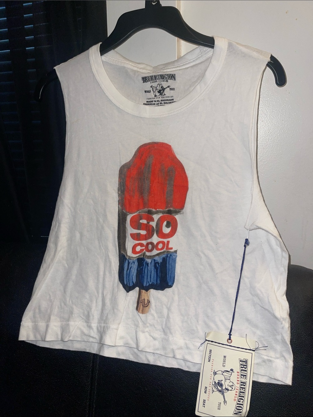 True Religion Women’s Popsicle Motif Cutoff Sleeve Cropped Tank NWT/NWOT
